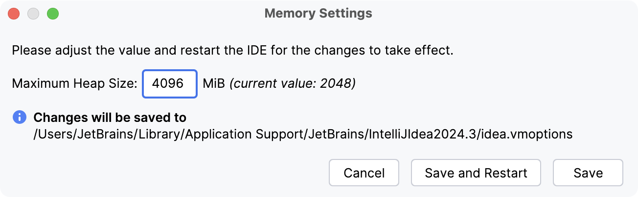 The Memory Settings dialog