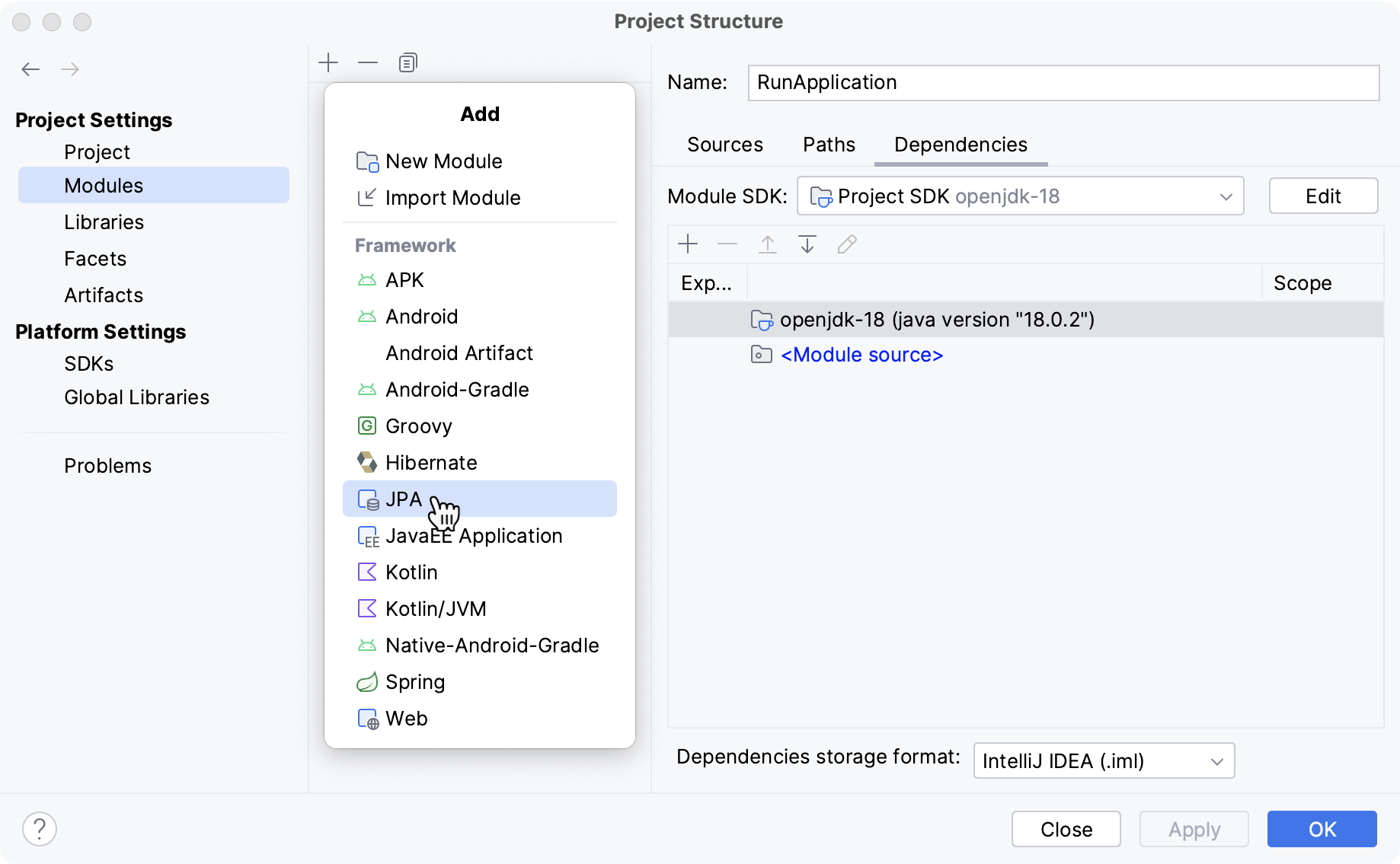 Adding JPA facet