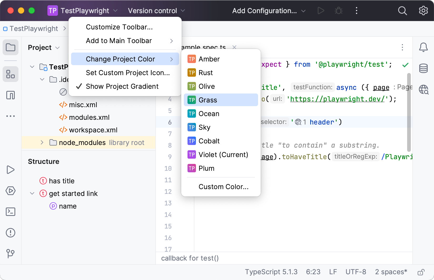 Configuring the main toolbar color