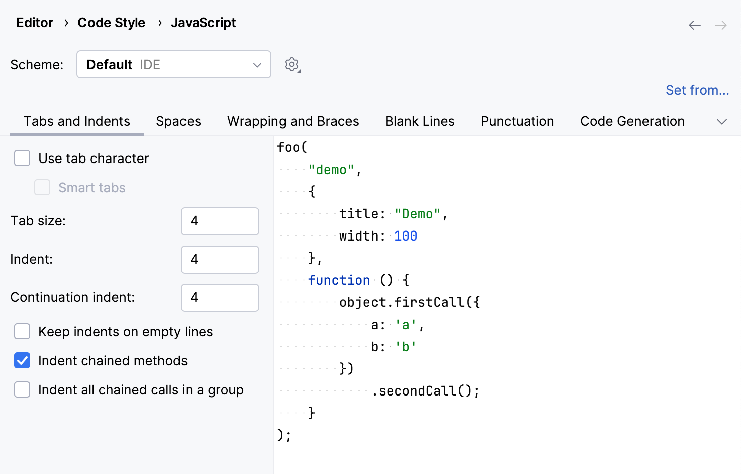 Code style settings