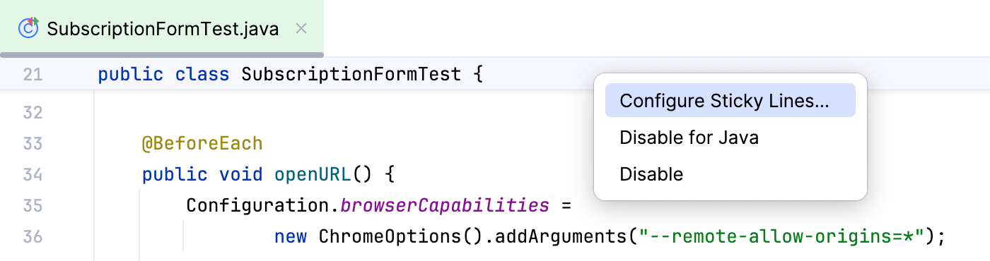 Configure sticky lines