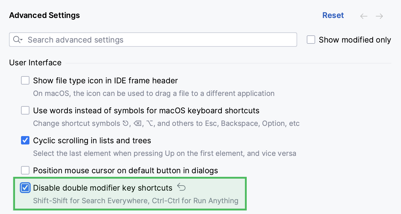 Disabling the double-key shortcuts