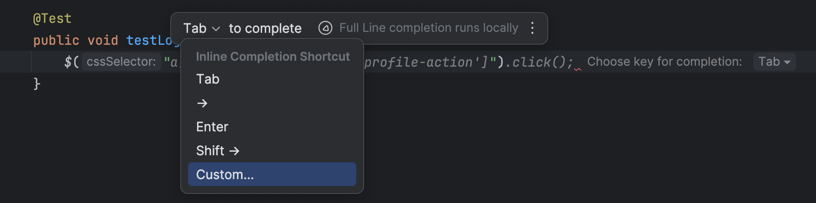 Full Line code completion | Aqua Documentation