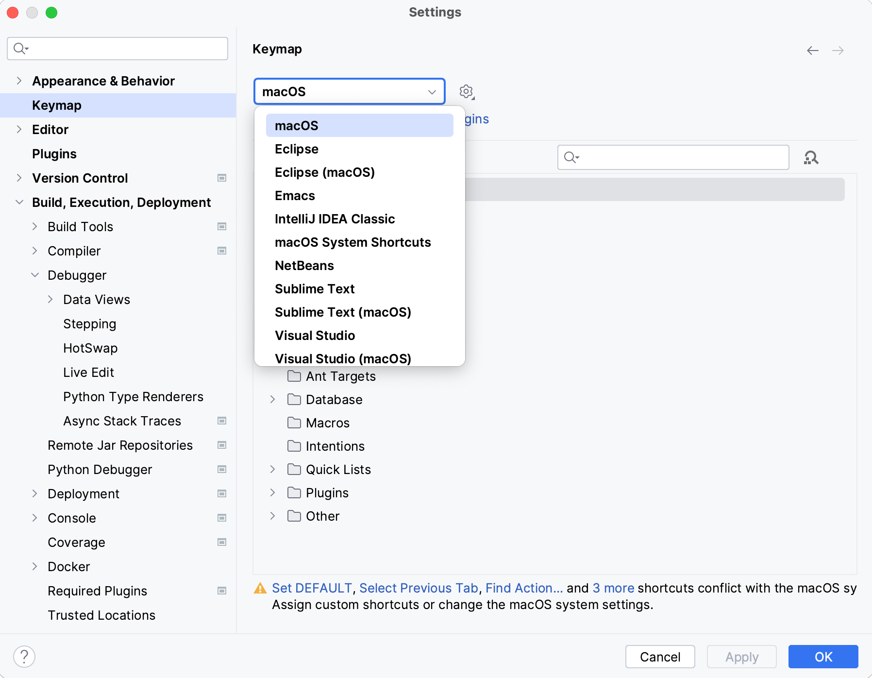 Keymap settings