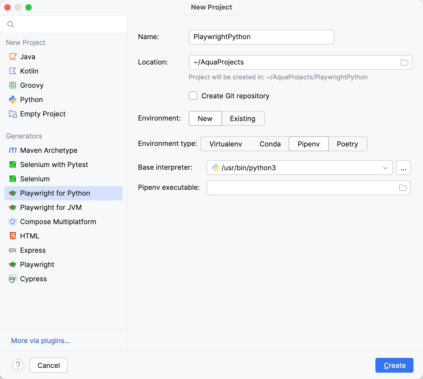 Configure a new Pipenv environment