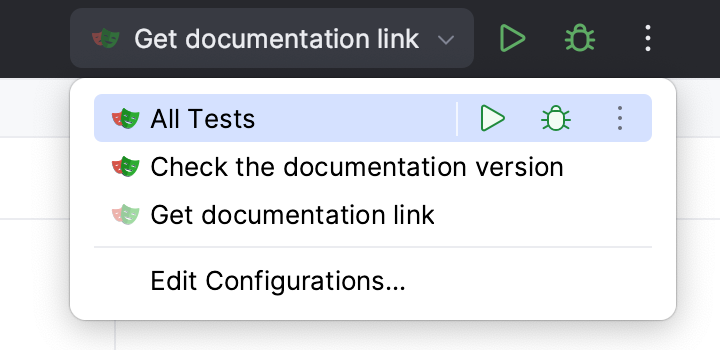 Running a run/debug configuration for tests