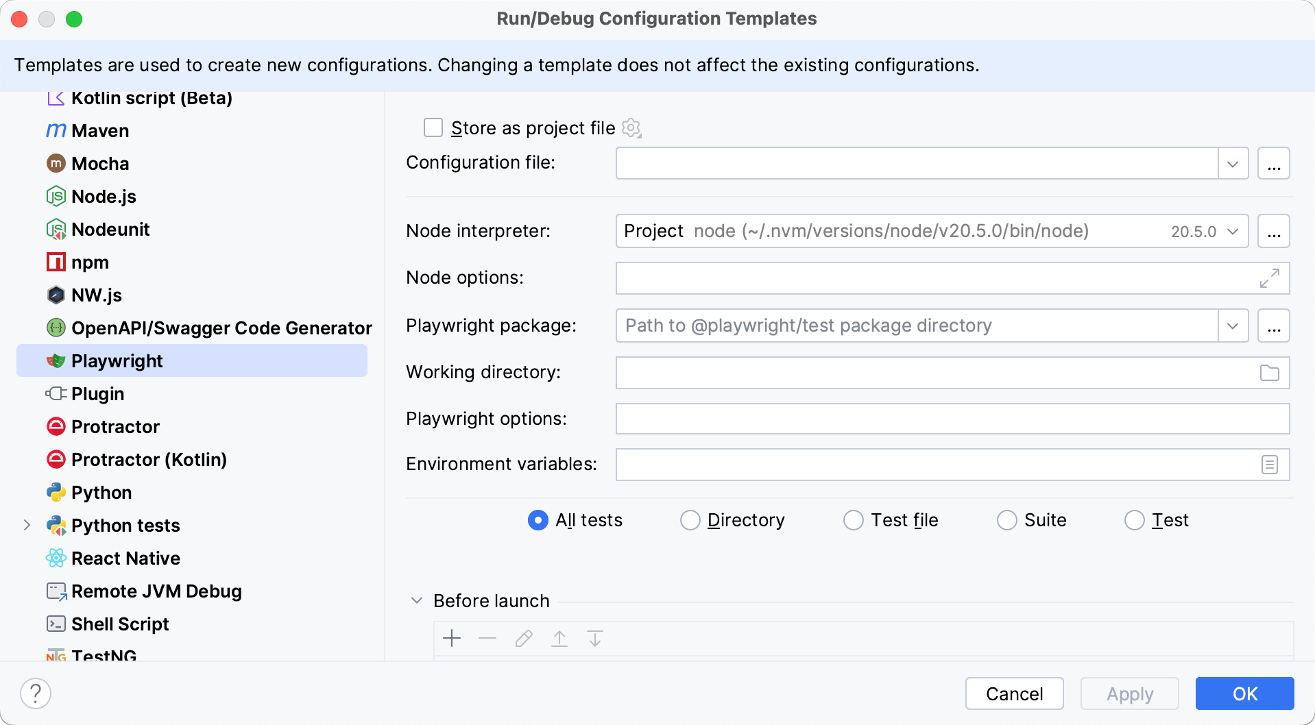 Run/Debug templates