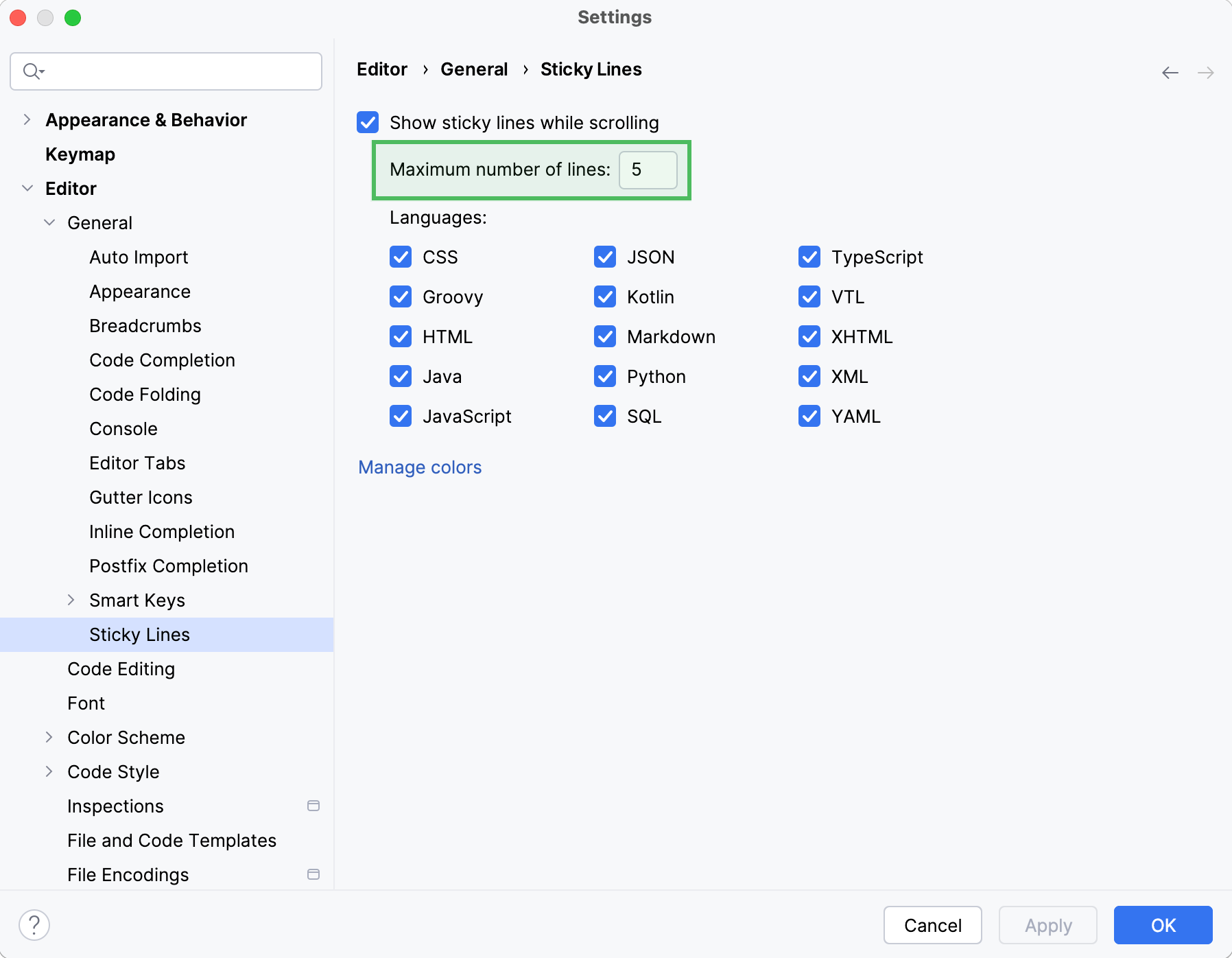 Disable sticky lines