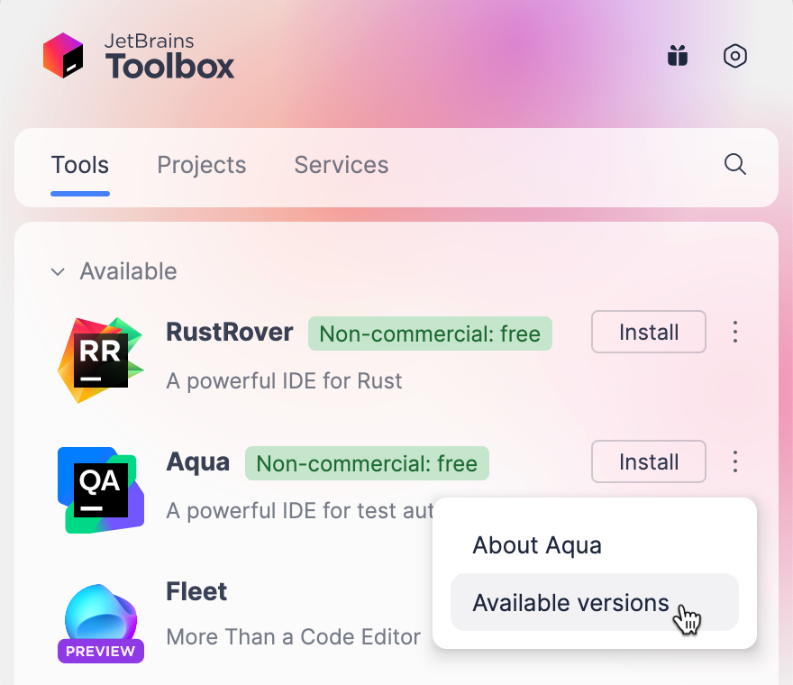 Aqua in the Toolbox App