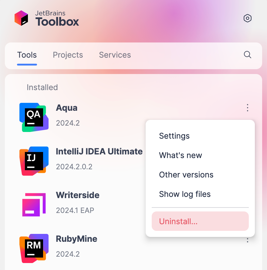 Uninstalling Aqua through the Toolbox App