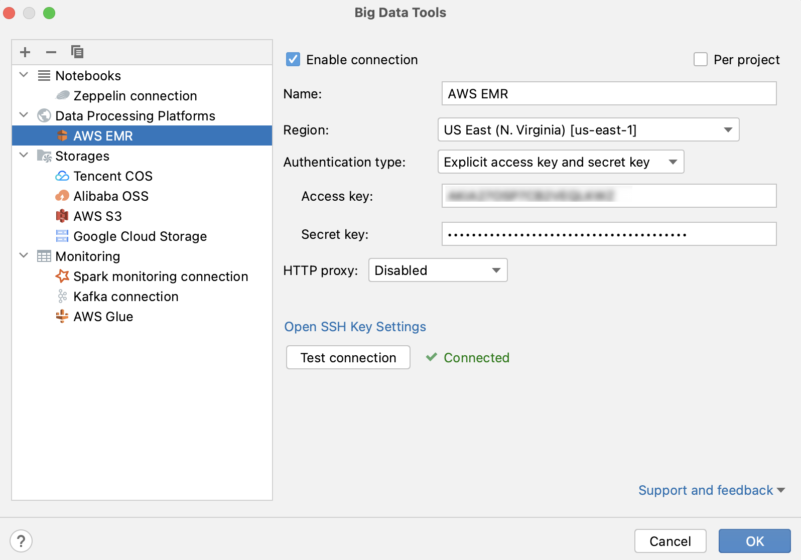 Configure AWS EMR connection