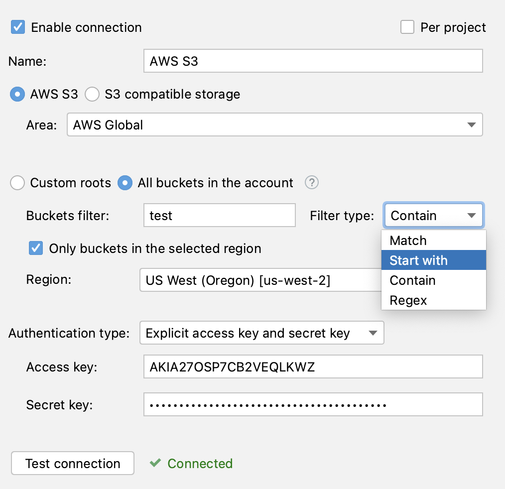 Filtering the list of buckets