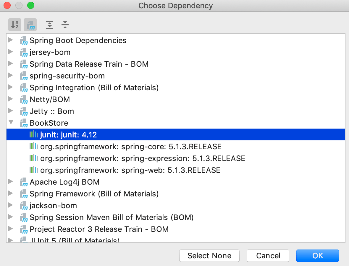 the Choose Dependency dialog