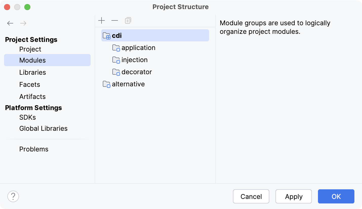 Modules grouped by prefix