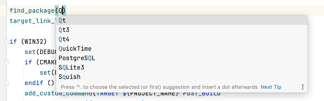 Completion in CMake