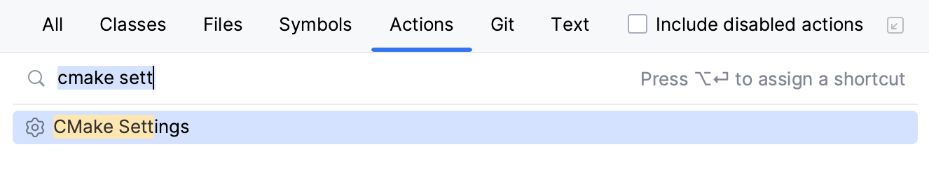 CMake settings in Find Action