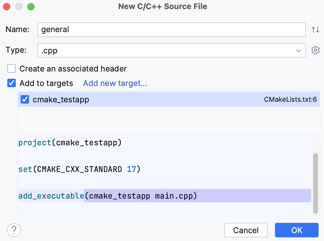 Adding a file to an existing target