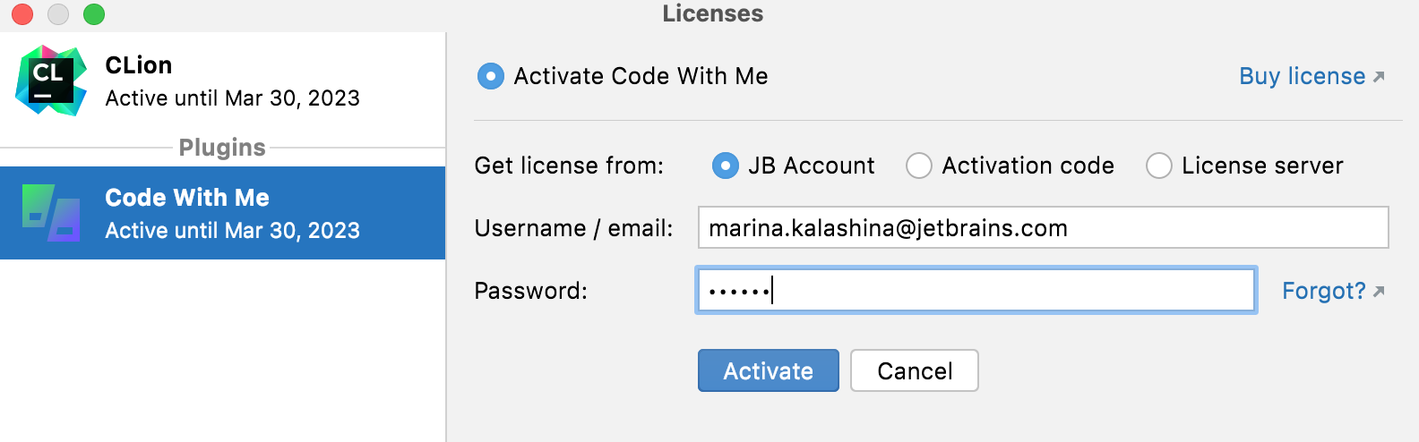 The License Activation dialog