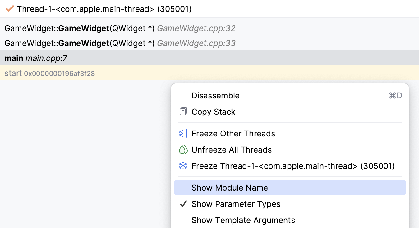 Frames context options