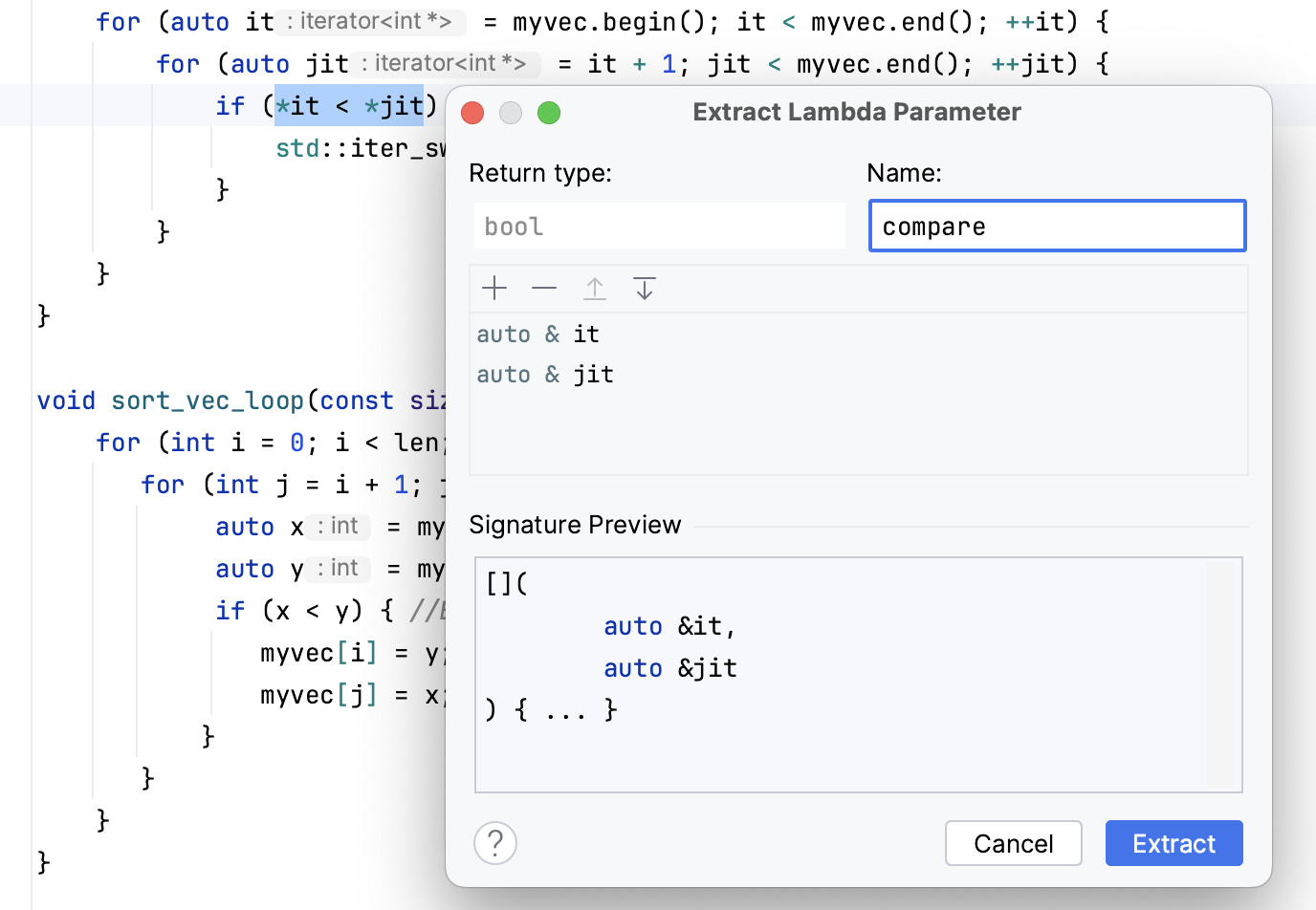 The Extract Lambda Parameter dialog