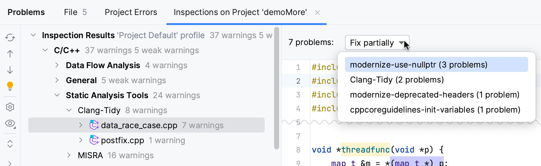 Applying quick-fixes to several inspection results