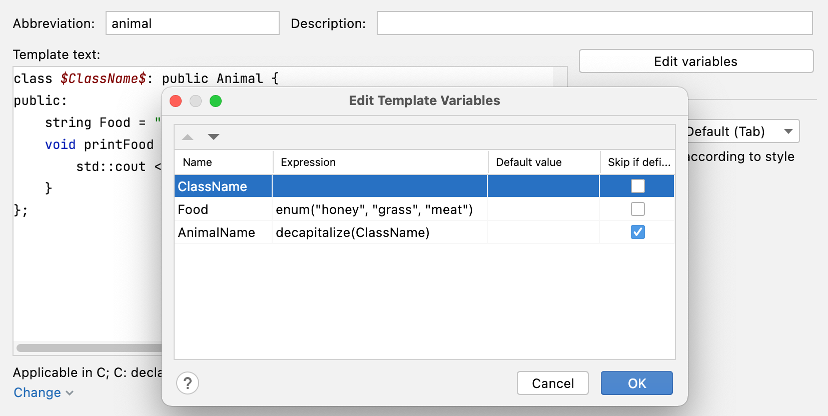 Edit template variables