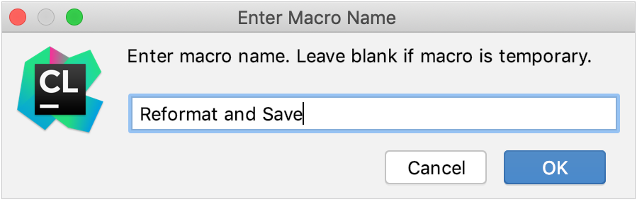 Enter Macro Name dialog