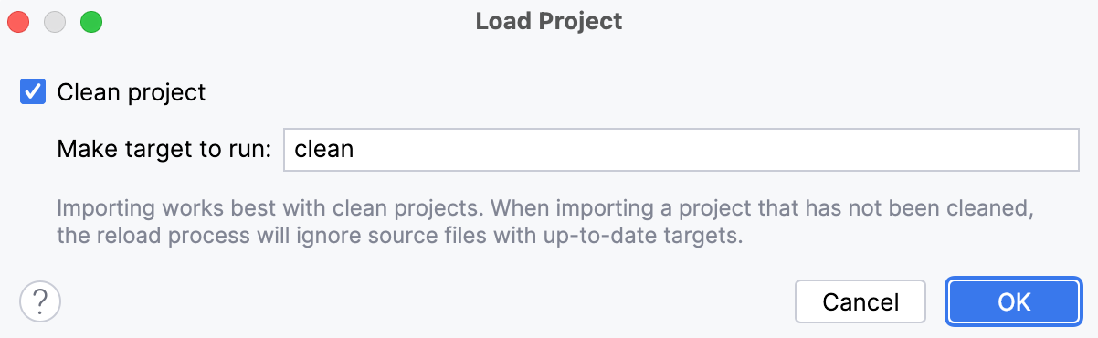 Load project dialog