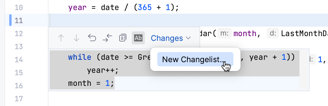 Partial commit changelists