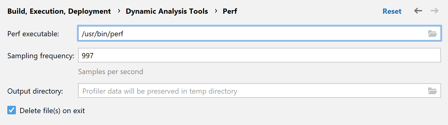 Perf output settings