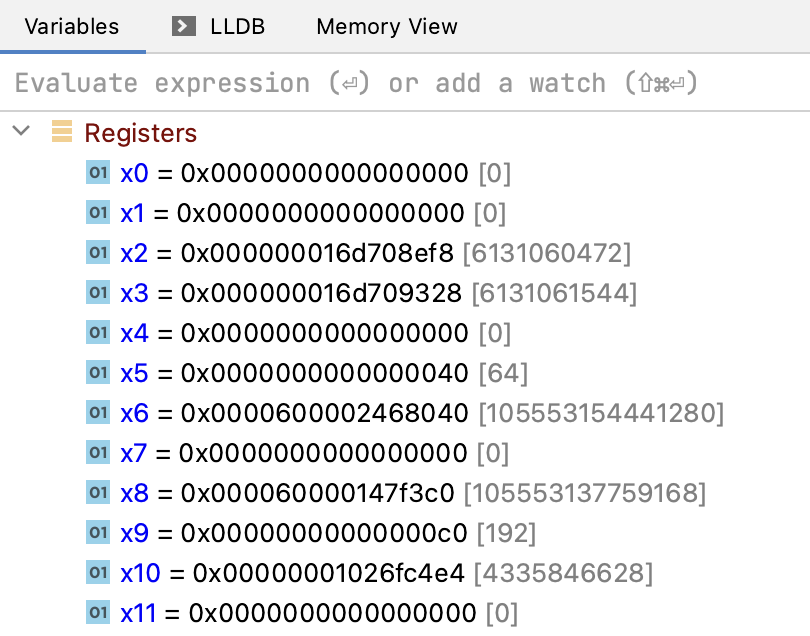 Hex and decimal representation of register values