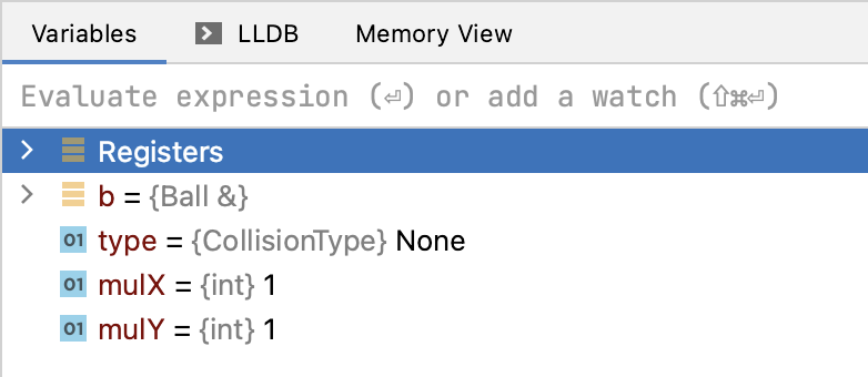 Registers node in the Variables pane