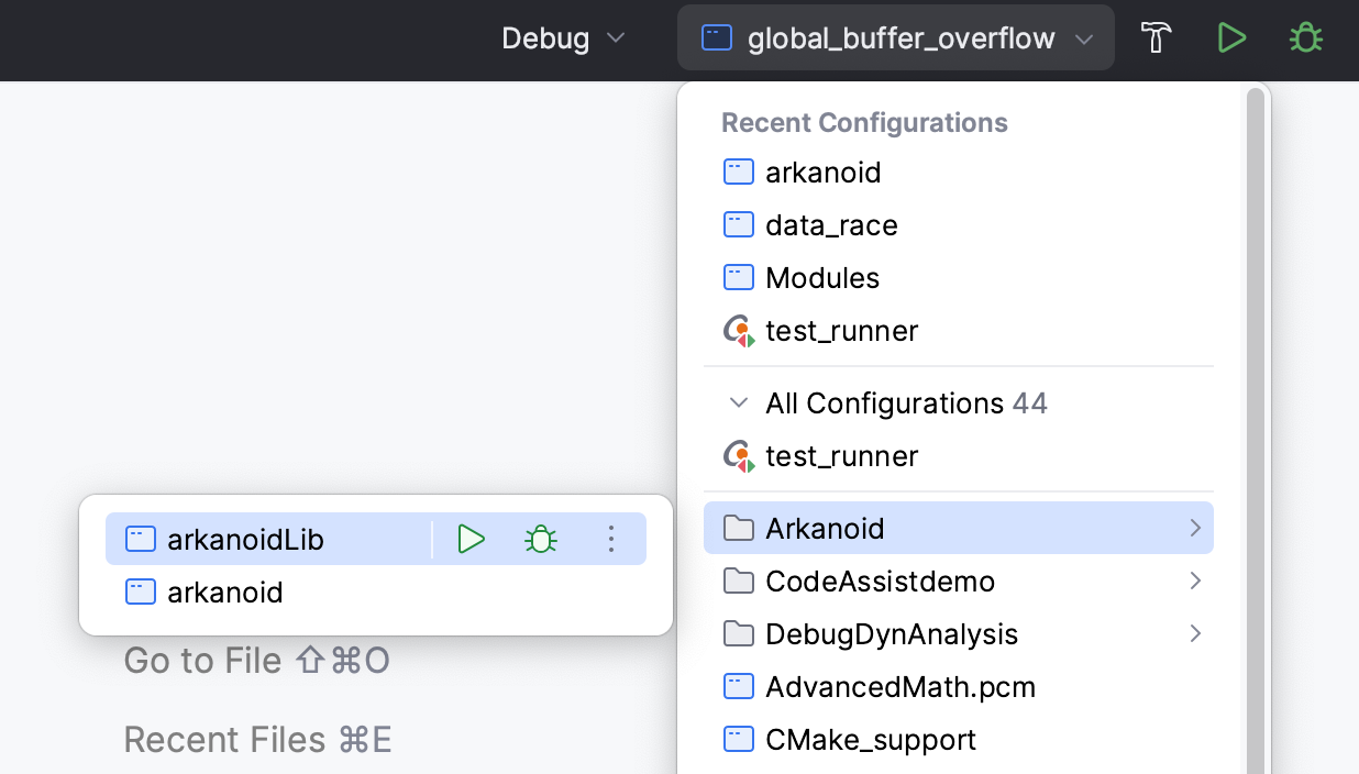 Grouped run configurations