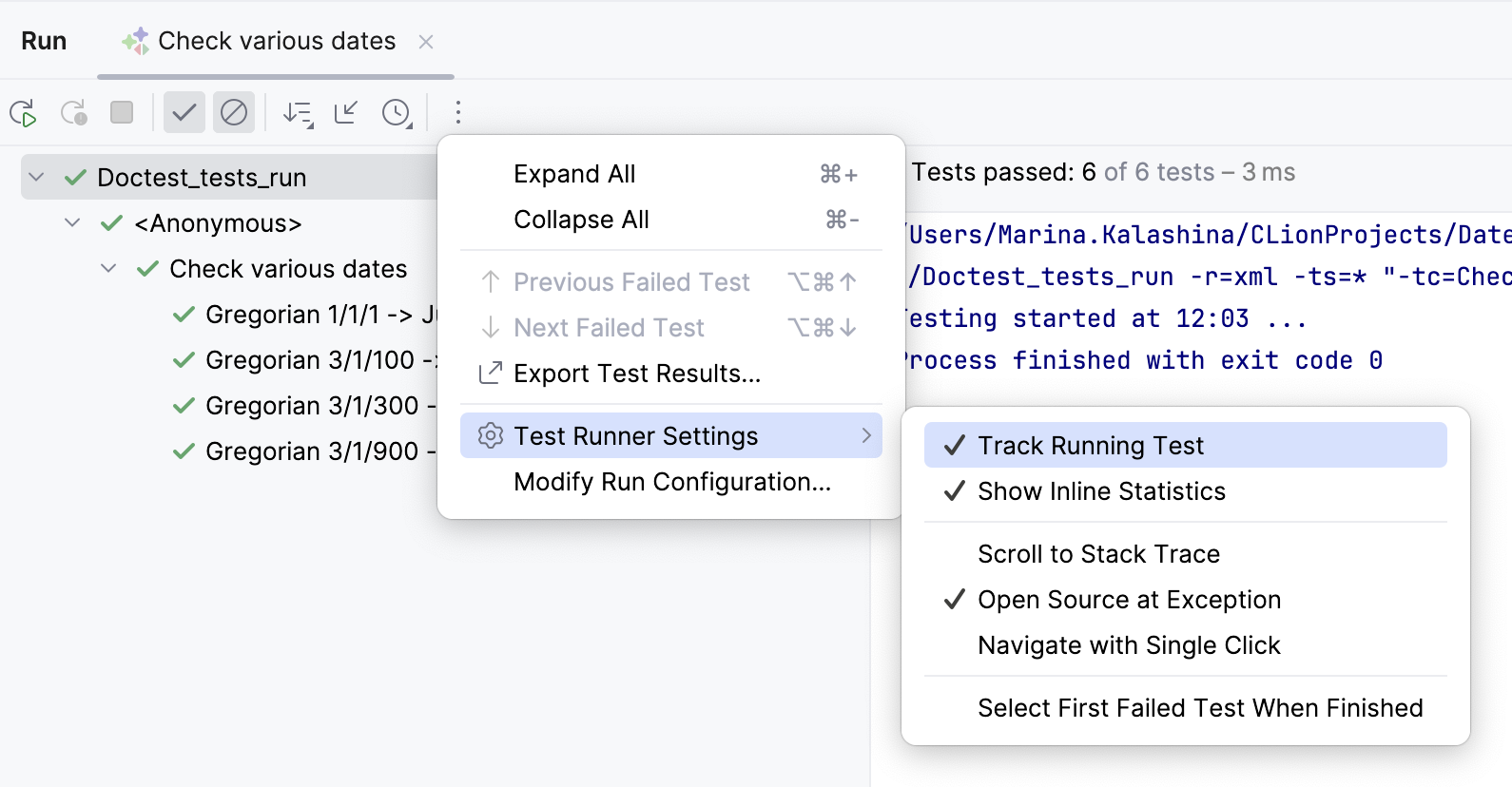 Test runner options