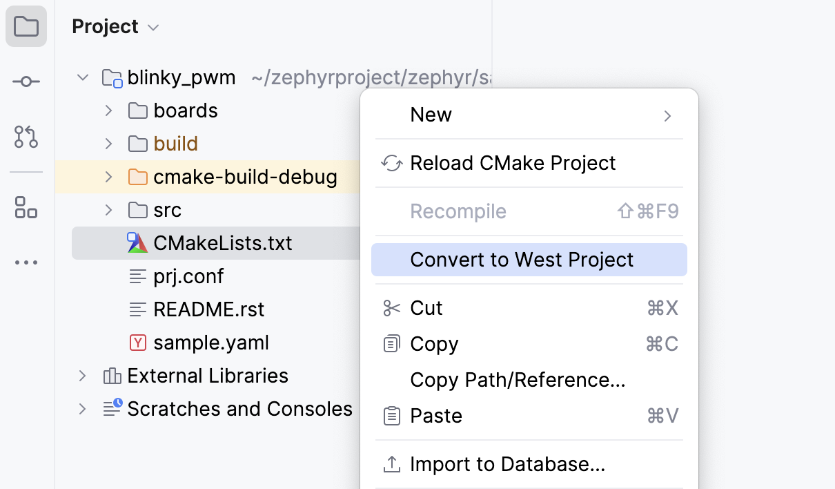 Convert CMake project to West