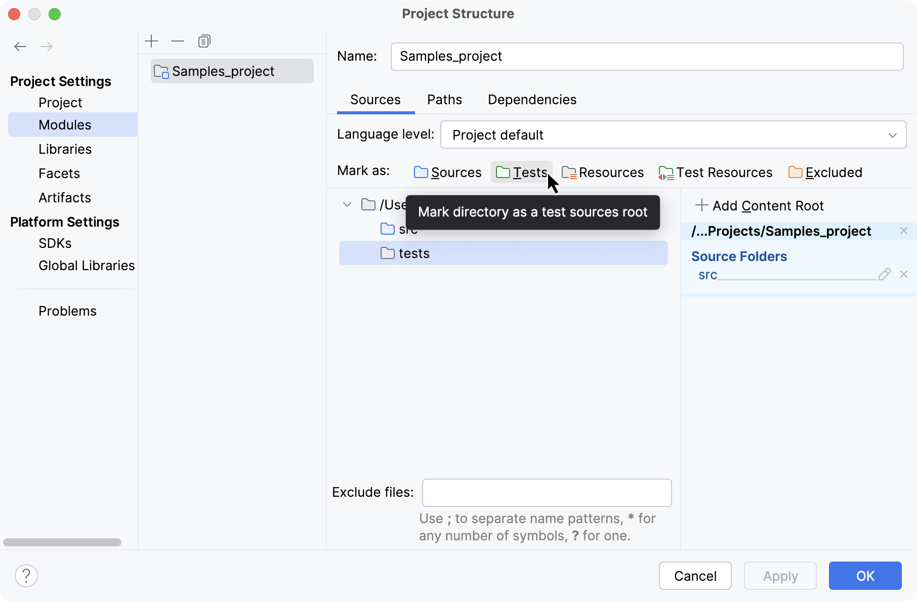 Configuring folders in Project Structure