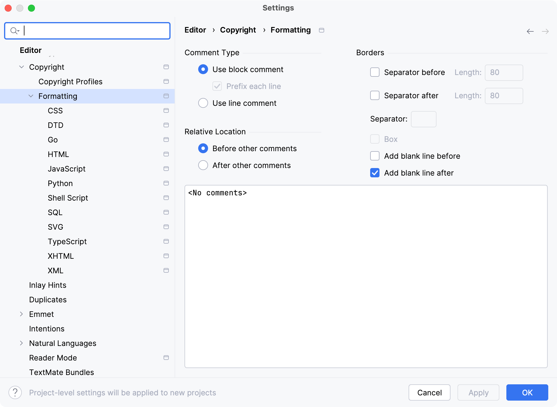 Changing the formatting for copyright notice