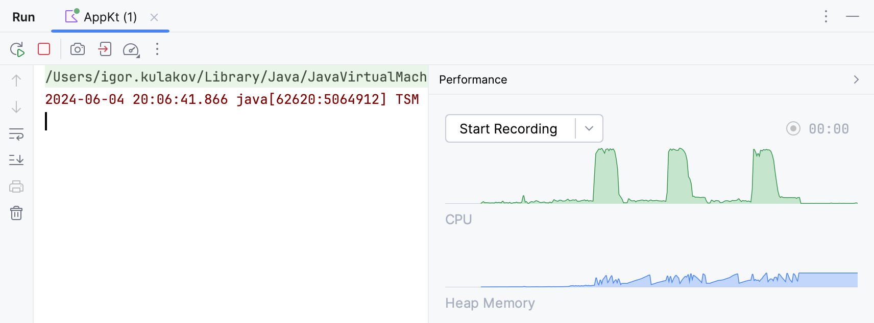 CPU and Memory Live Charts in the Run tool window