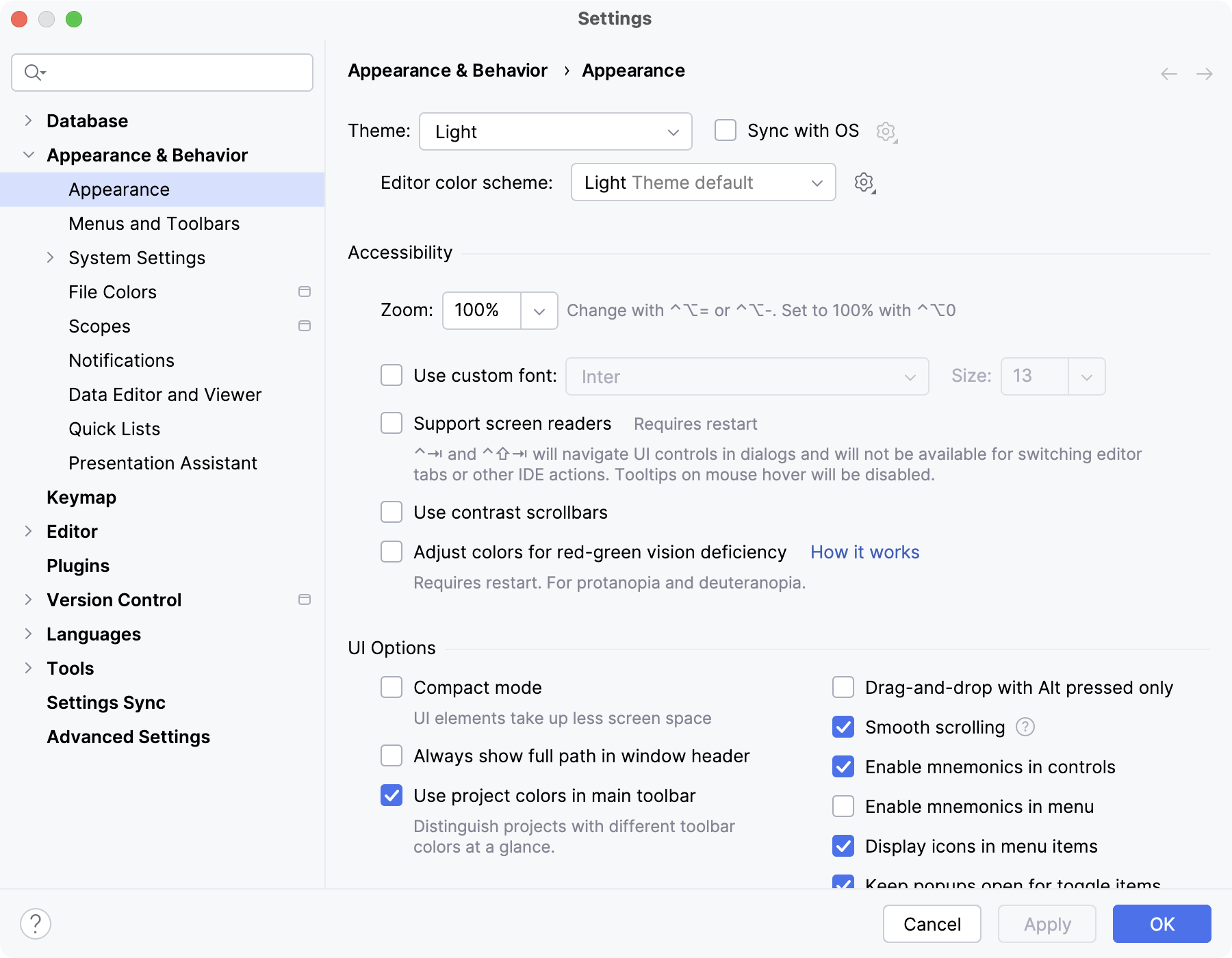 Settings | Appearance & Behavior | Appearance