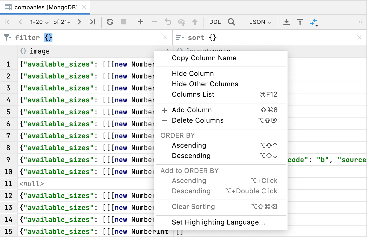 add and delete operations for columns