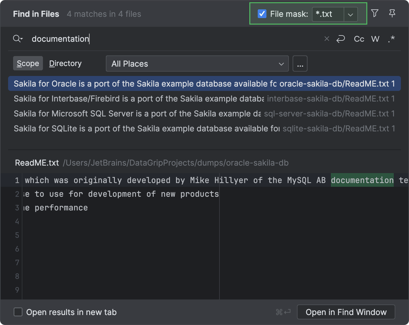 Search and replace content in files | DataGrip Documentation
