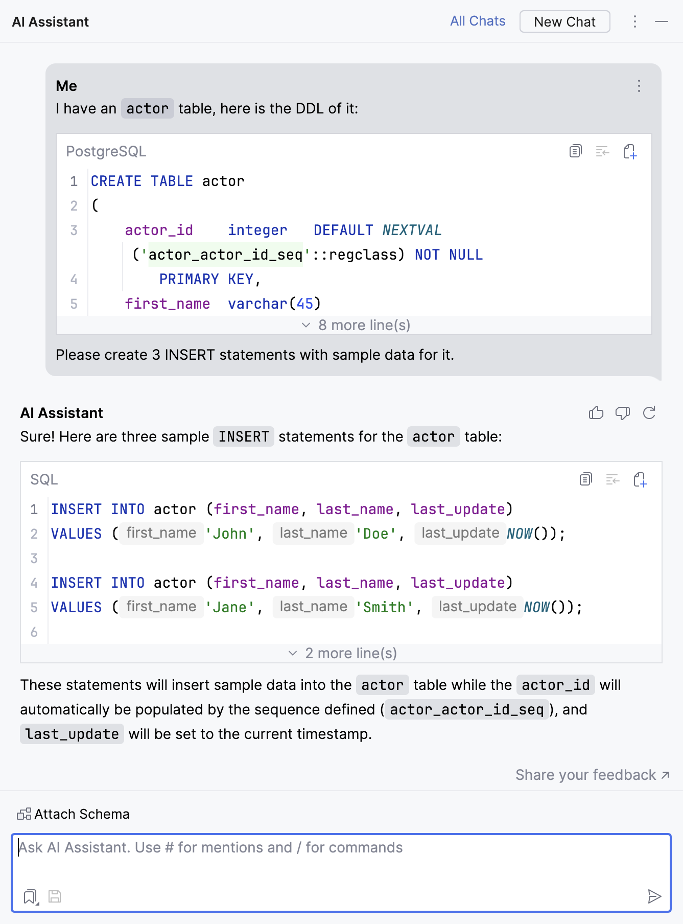 DataGrip: Asking AI Assistant programming-related questions