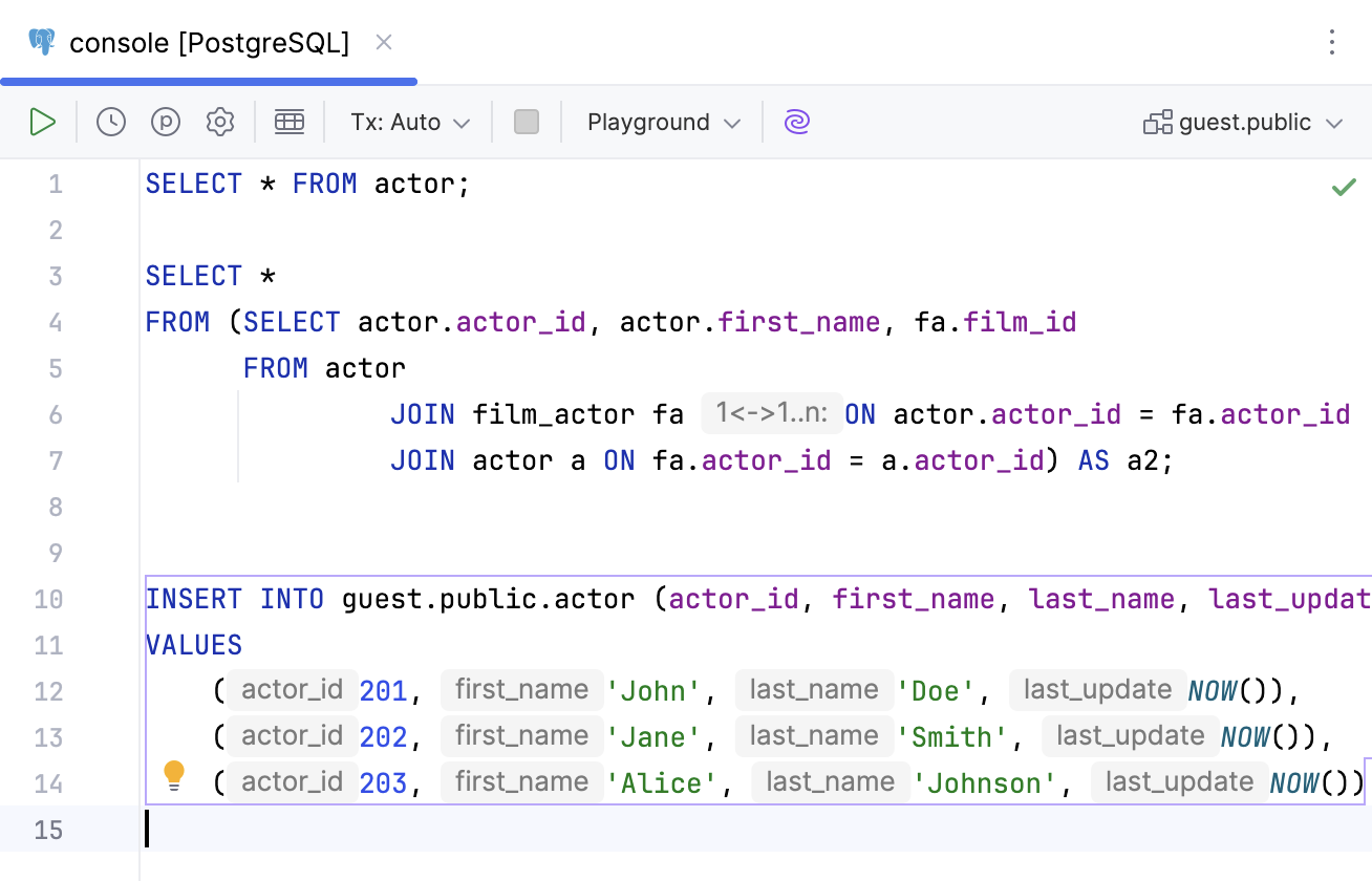 AI generated SQL code in the editor