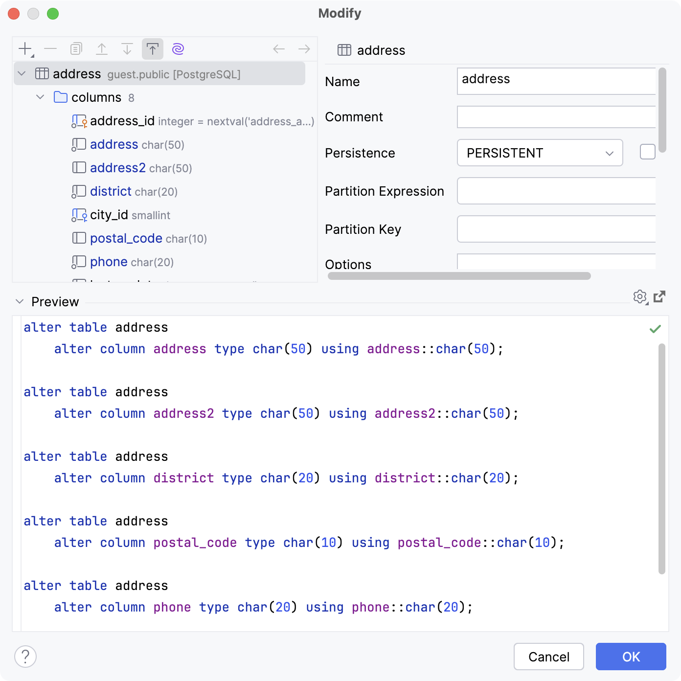 AI Assistant generated code for modifying a table