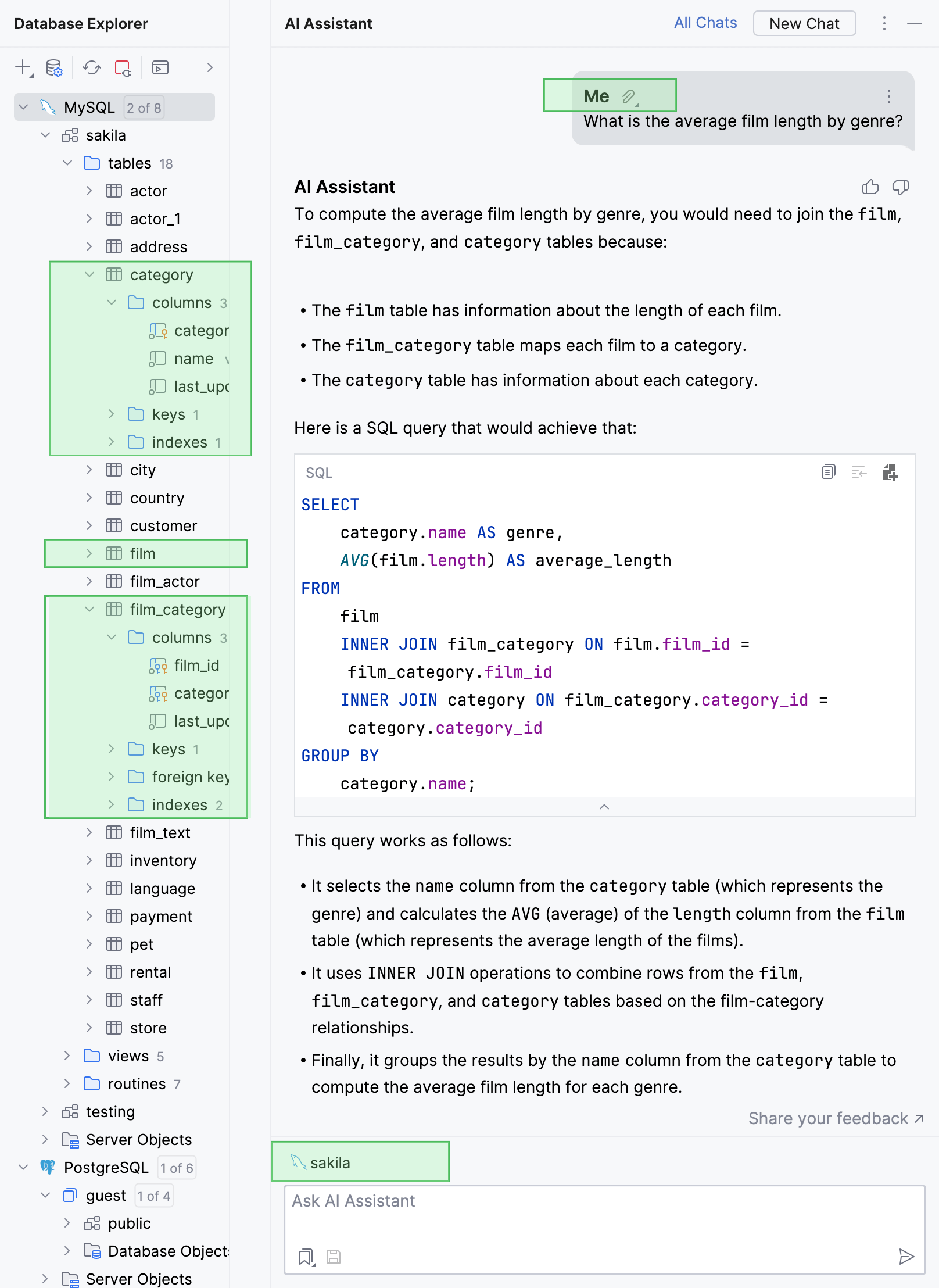 Generated query with an attached database schema