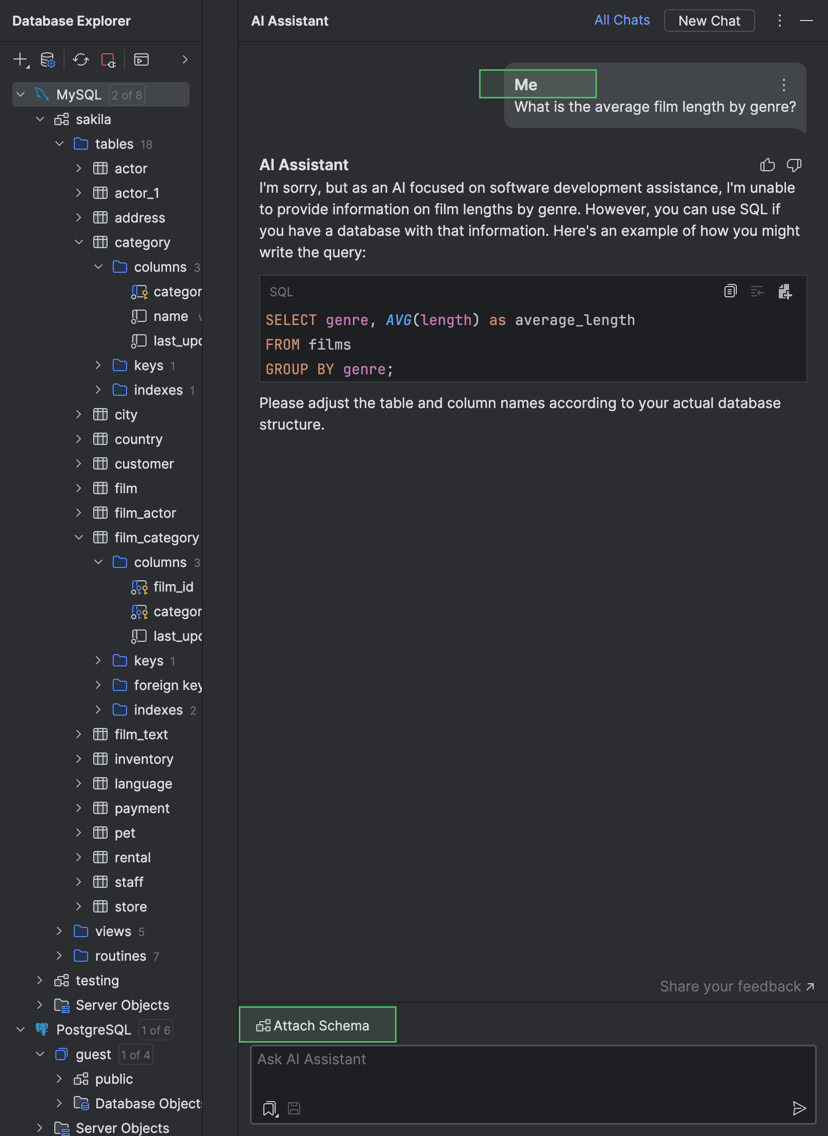 Chat with AI | DataGrip Documentation