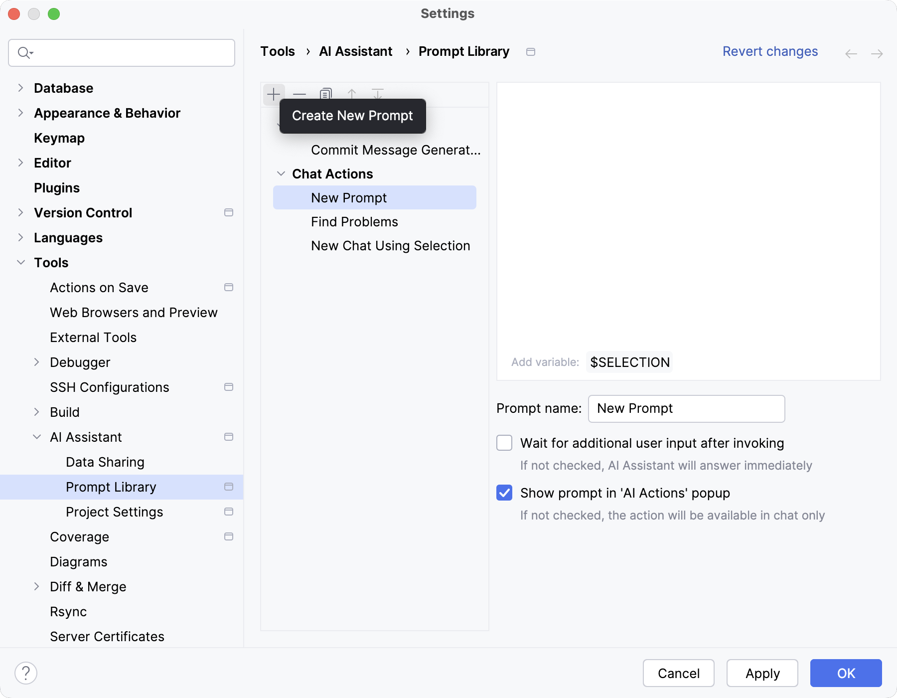 DataGrip: User prompts library settings