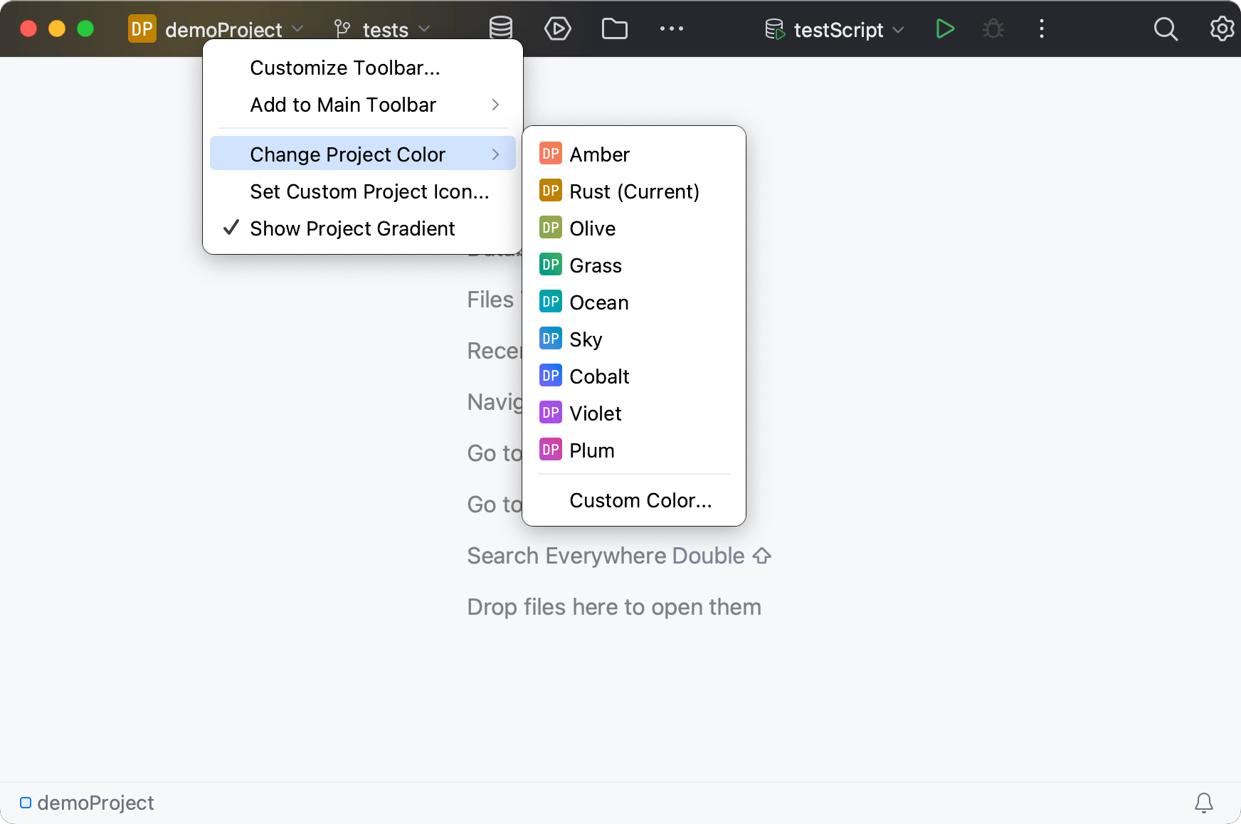 Configuring the main toolbar color