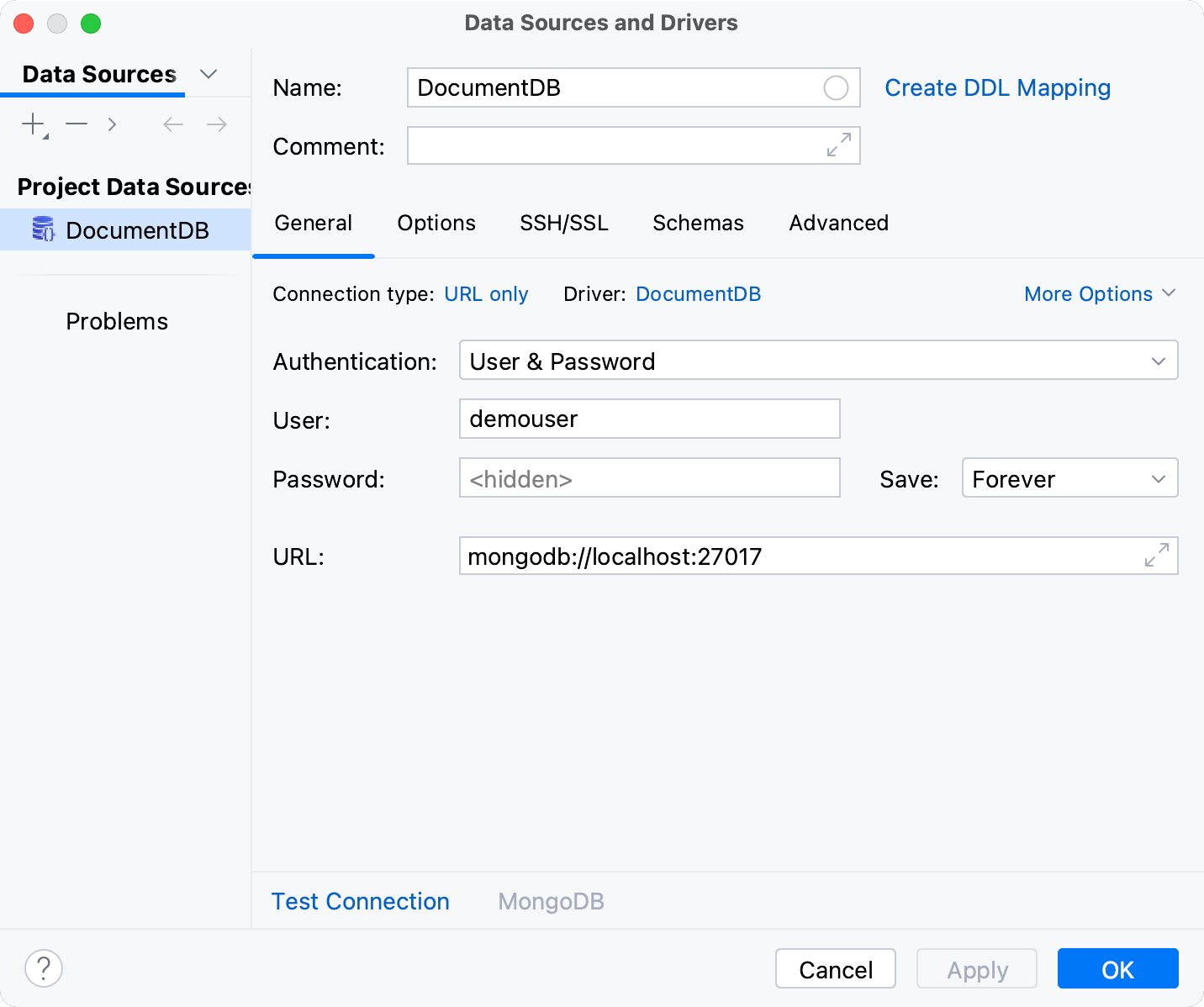 Database connection details