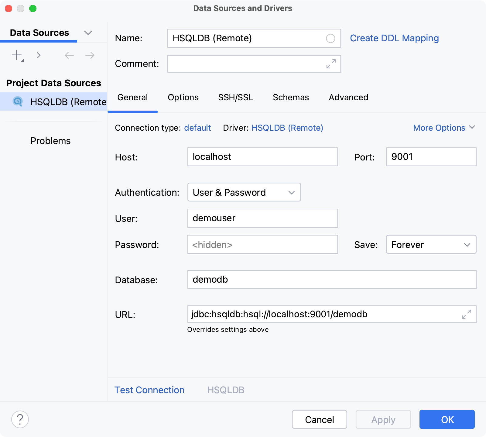 Database connection details